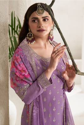 Purple colour chinon fabric bollywood style heavy sharara dress 2