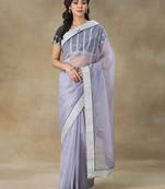 Lavender Embellished Net Saree With Blouse Piece