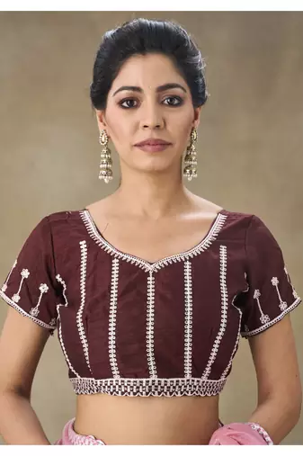 Pink Embellished Net Saree With Blouse Piece