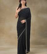 Black Embellished Poly Georgette Saree With Blouse Piece