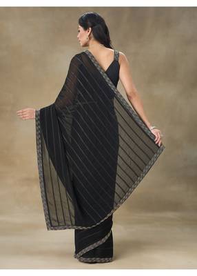 Black Embellished Poly Georgette Saree With Blouse Piece 2