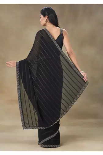 Black Embellished Poly Georgette Saree With Blouse Piece
