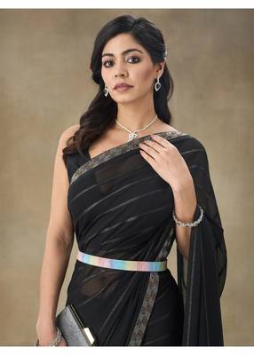 Black Embellished Poly Georgette Saree With Blouse Piece 3