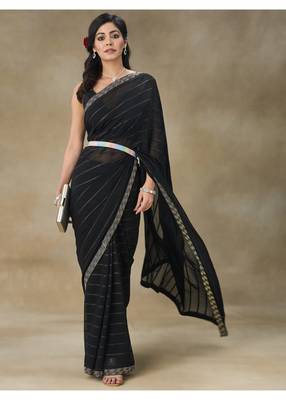 Black Embellished Poly Georgette Saree With Blouse Piece 5