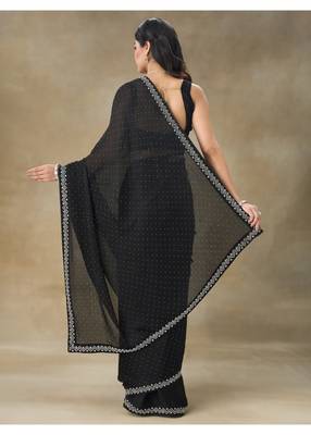 Black Embellished Poly Chiffon Saree With Blouse Piece 2