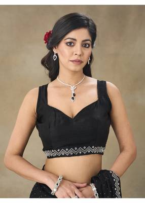 Black Embellished Poly Chiffon Saree With Blouse Piece 4