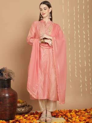 Ethnic pink colour art silk fabric fancy ethnic partywear dress 1