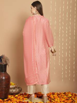 Ethnic pink colour art silk fabric fancy ethnic partywear dress 2