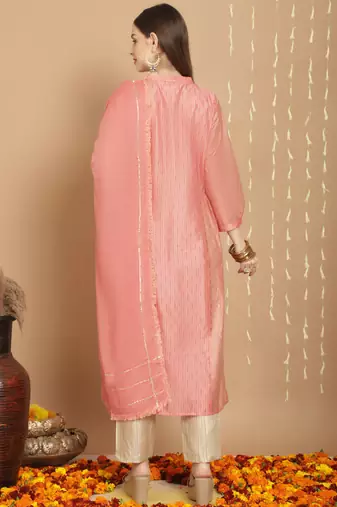 Ethnic pink colour art silk fabric fancy ethnic partywear dress