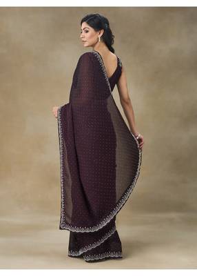 Wine Embellished Poly Chiffon Saree With Blouse Piece 2