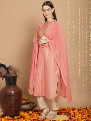 Ethnic pink colour art silk fabric fancy ethnic partywear dress 3