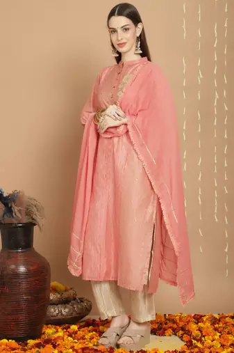 Ethnic pink colour art silk fabric fancy ethnic partywear dress