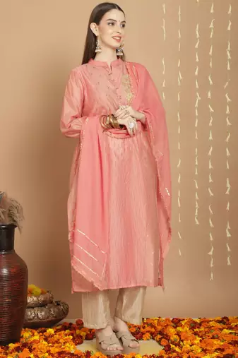 Ethnic pink colour art silk fabric fancy ethnic partywear dress