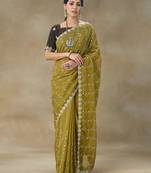 Mustard Embroidered Organza Saree With Blouse Piece