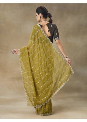 Mustard Embroidered Organza Saree With Blouse Piece 2