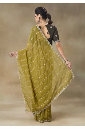 Mustard Embroidered Organza Saree With Blouse Piece