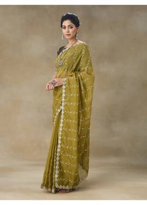 Mustard Embroidered Organza Saree With Blouse Piece 5