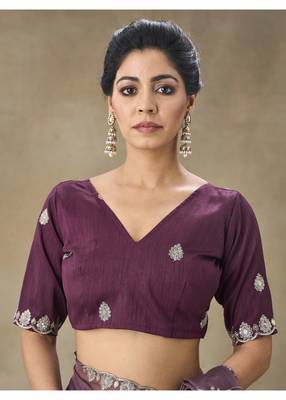 Mauve Embroidered Organza Saree With Blouse Piece 4