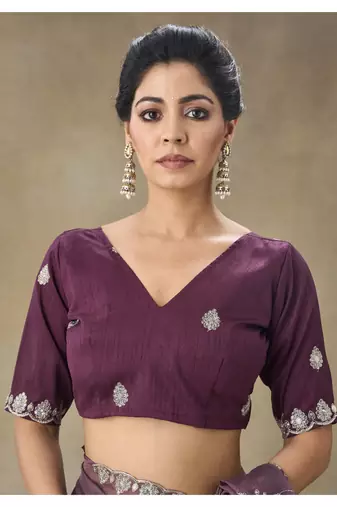 Mauve Embroidered Organza Saree With Blouse Piece