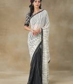 White Printed Pure Chiffon Saree With Blouse Piece