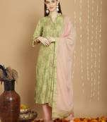 Ethnic green colour art silk fabric fancy ethnic partywear dress