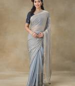 Grey Embellished Tissue Saree With Blouse Piece