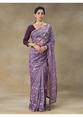 Lavender Embroidered Net Saree With Blouse Piece 1