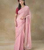 Pink Embellished Tissue Saree With Blouse Piece