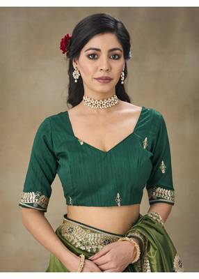 Green Embroidered Net Saree With Blouse Piece 4