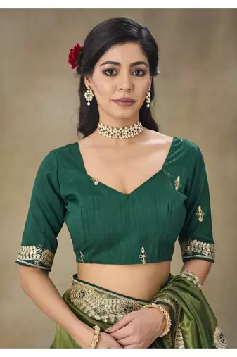 Green Embroidered Net Saree With Blouse Piece