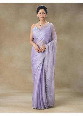 Lavender Embellished Poly Chiffon Saree With Blouse Piece 1