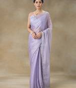 Lavender Embellished Poly Chiffon Saree With Blouse Piece