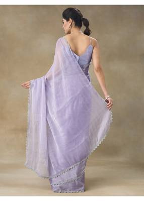 Lavender Embellished Poly Chiffon Saree With Blouse Piece 2