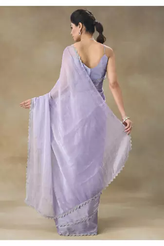 Lavender Embellished Poly Chiffon Saree With Blouse Piece