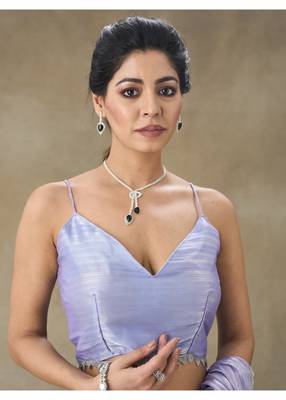 Lavender Embellished Poly Chiffon Saree With Blouse Piece 4