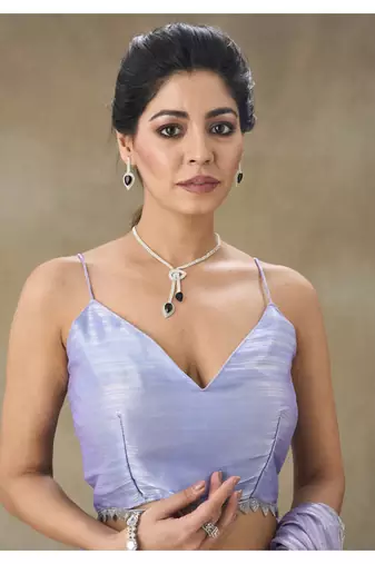 Lavender Embellished Poly Chiffon Saree With Blouse Piece
