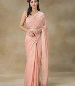 Peach Embellished Pure Crepe Saree With Blouse Piece