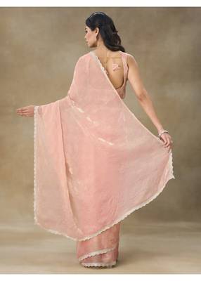 Peach Embellished Pure Crepe Saree With Blouse Piece 2