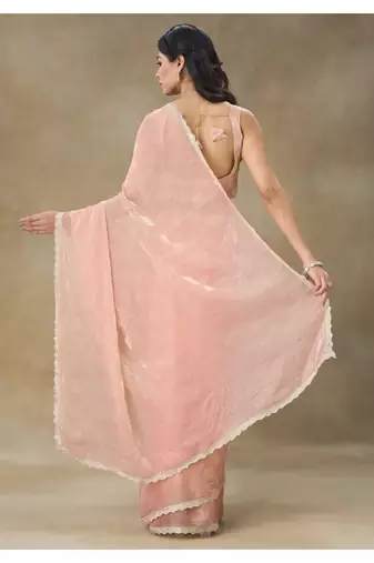 Peach Embellished Pure Crepe Saree With Blouse Piece