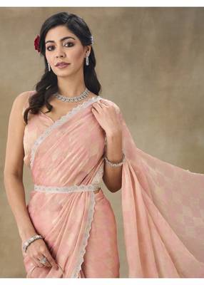 Peach Embellished Pure Crepe Saree With Blouse Piece 3