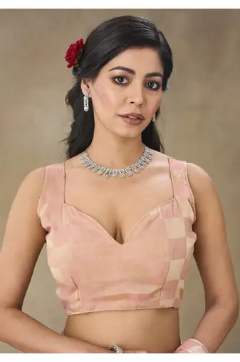 Peach Embellished Pure Crepe Saree With Blouse Piece
