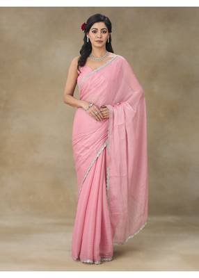Pink Embellished Pure Crepe Saree With Blouse Piece 1