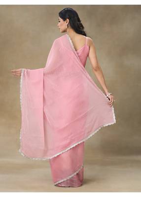 Pink Embellished Pure Crepe Saree With Blouse Piece 2