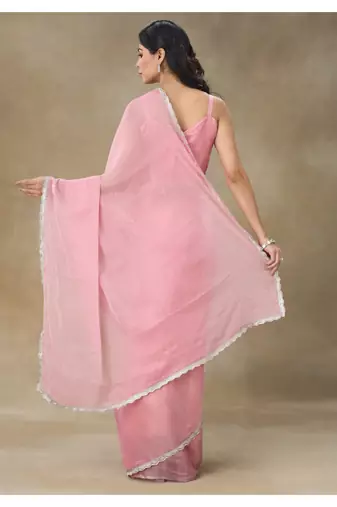 Pink Embellished Pure Crepe Saree With Blouse Piece