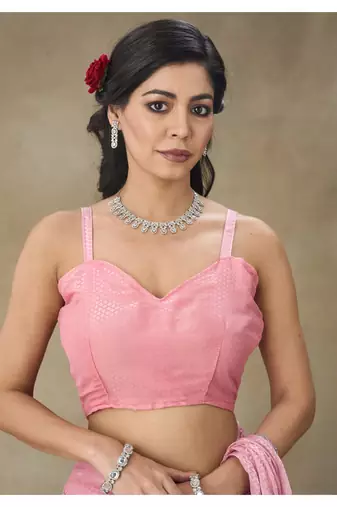 Pink Embellished Pure Crepe Saree With Blouse Piece