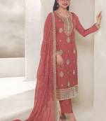 Beautiful peach colour heavy zari work wedding wear ethnic salwar kameez