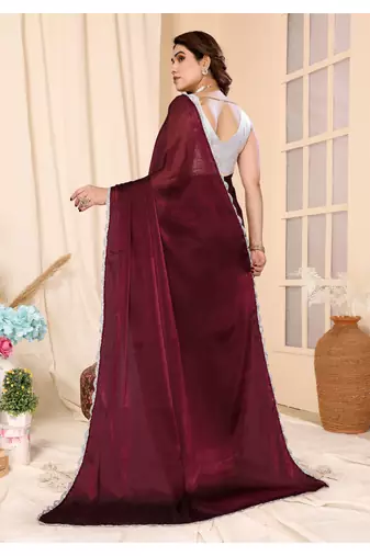 Red Embellished Chiffon With Blouse
