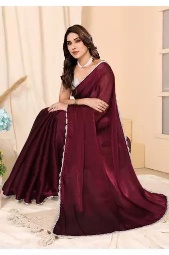 Red Embellished Chiffon With Blouse
