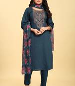Fancy and ethnic blue colour silk fabric girlish readymade suit