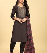 Fancy and ethnic black colour silk fabric girlish readymade suit